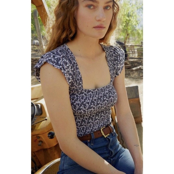 Nation LTD Alicia Smocked Tee Womens Size XL Petite Fleur NWT $146 - Picture 1 of 14